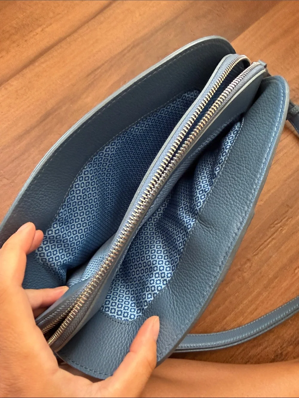 Brighton Blue Pebbled Leather Dome Satchel with Heart Charm